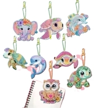 8 diamant nøgleringe med 8 søde dyr